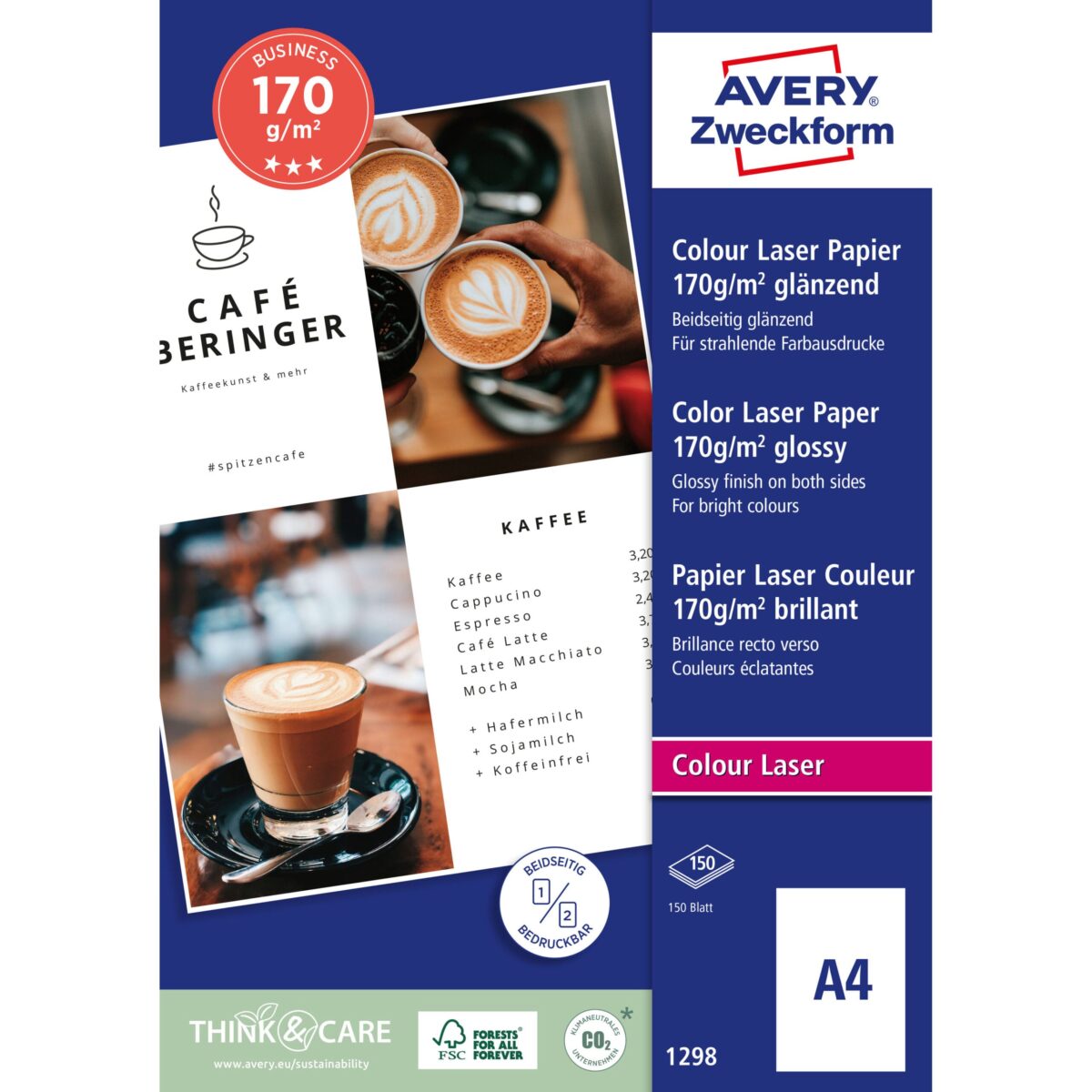 AVERY ZWECKFORM Laser Fotopapier A4 1298Z 170g, weiss 150 Blatt – Hochwertig & günstig bei ShopDeca