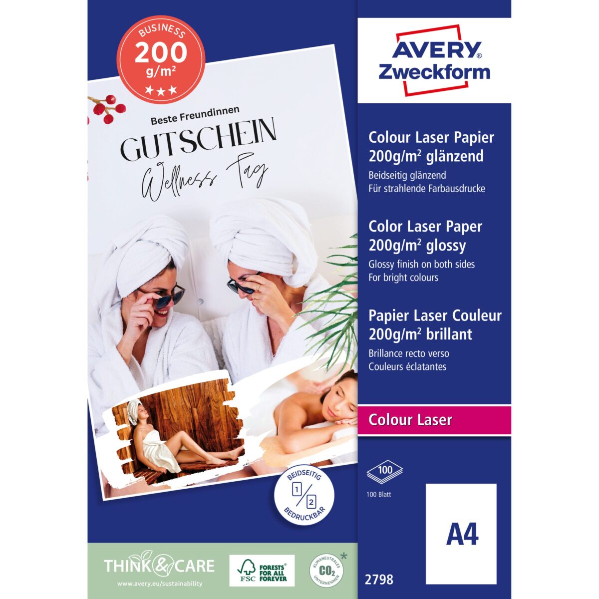 AVERY ZWECKFORM Laser Fotopapier A4 2798Z 200g, weiss 100 Blatt – Hochwertig & günstig bei ShopDeca