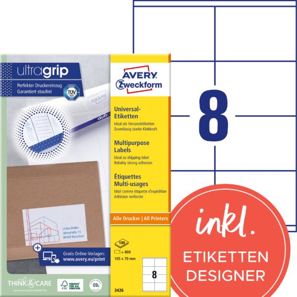 AVERY ZWECKFORM Universaletiketten 105x70mm 3426 weiss 800 Stk./100 Blatt