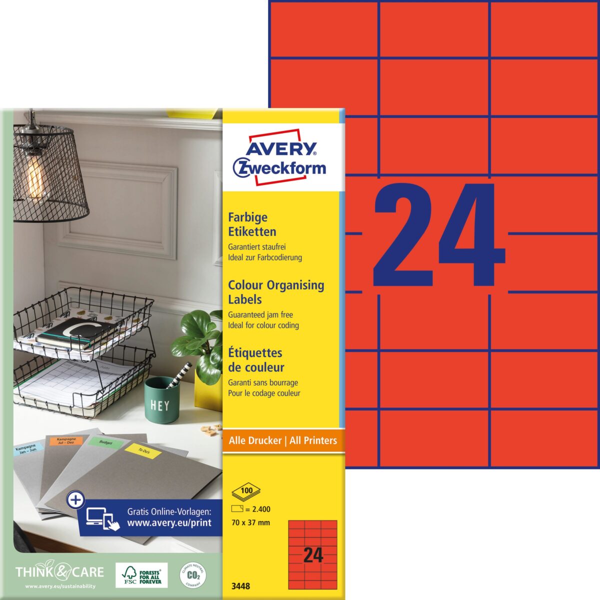 AVERY ZWECKFORM Etiketten 70×37mm 3448 rot 2400 Stück – Hochwertig & günstig bei ShopDeca