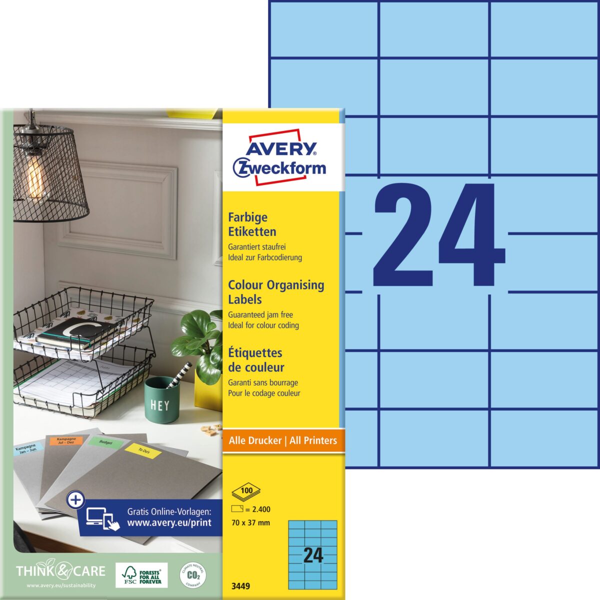 AVERY ZWECKFORM Etiketten 70x37mm 3449 Universal, blau 100Bl./24St. – Hochwertig & günstig bei ShopDeca