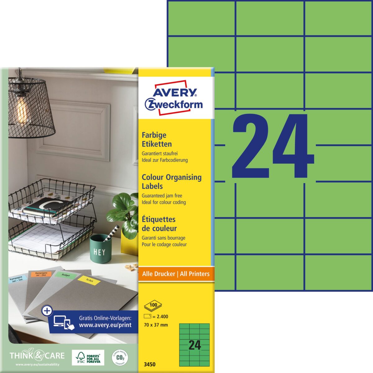 AVERY ZWECKFORM Etiketten 70×37mm 3450 grün 2400 Stück – Hochwertig & günstig bei ShopDeca
