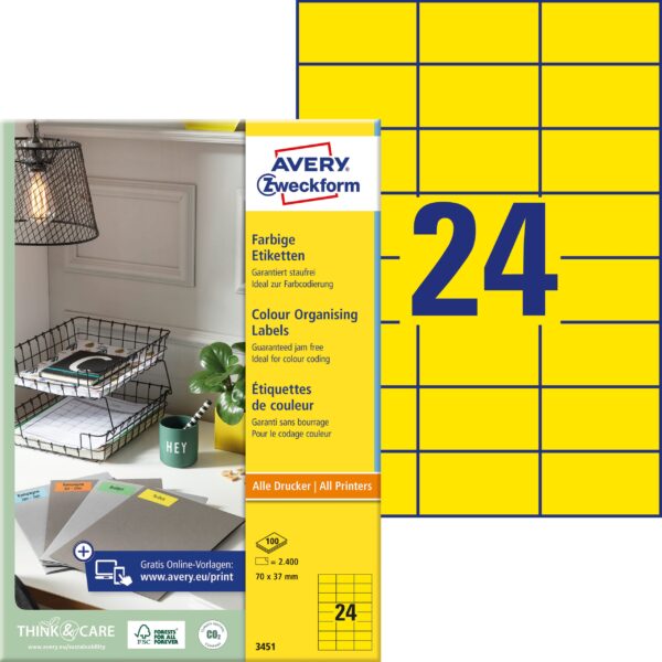 AVERY ZWECKFORM Etiketten 70x37mm 3451 Universal, gelb 100Bl./24St.