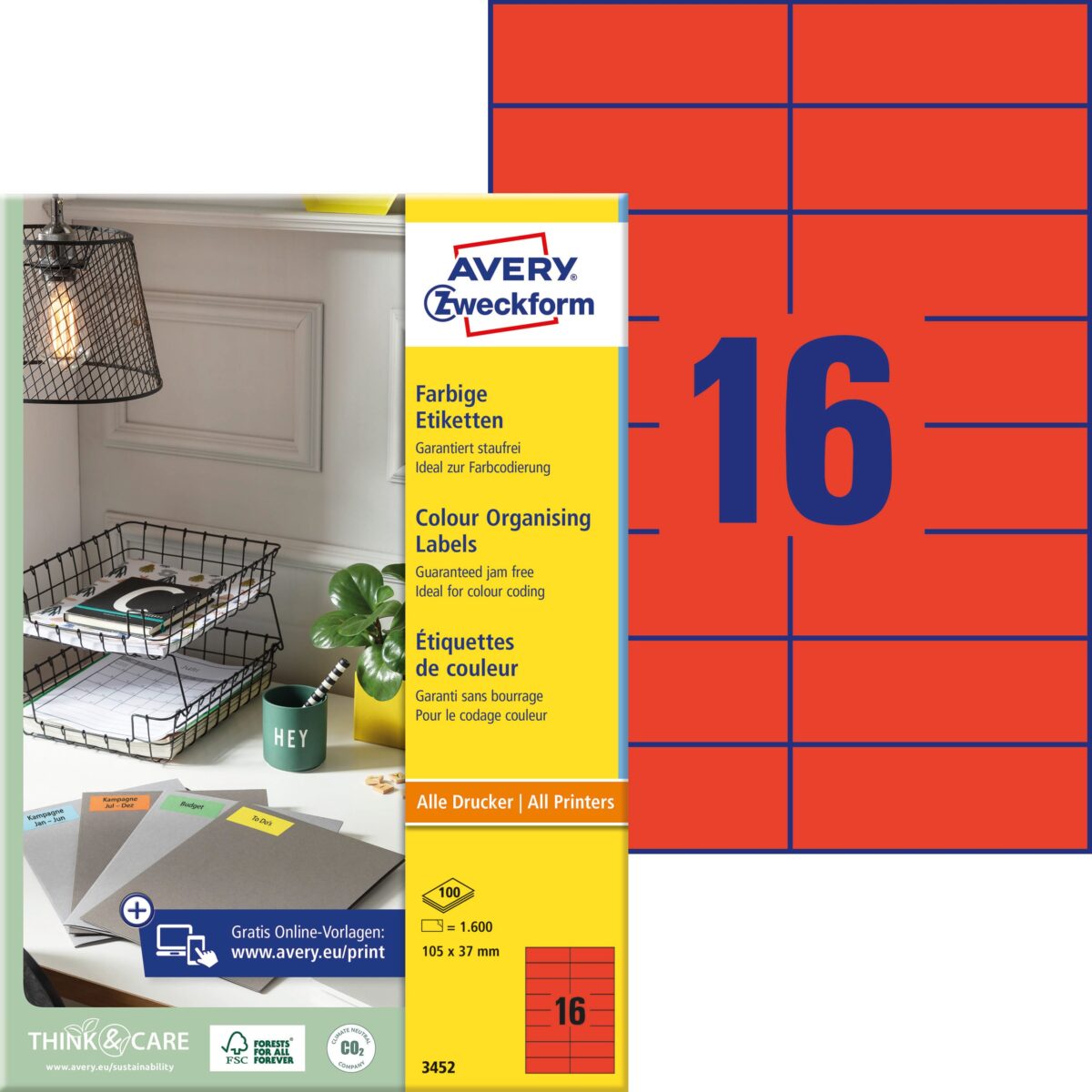 AVERY ZWECKFORM Etiketten 105×37mm 3452 rot 1600 Stück – Hochwertig & günstig bei ShopDeca
