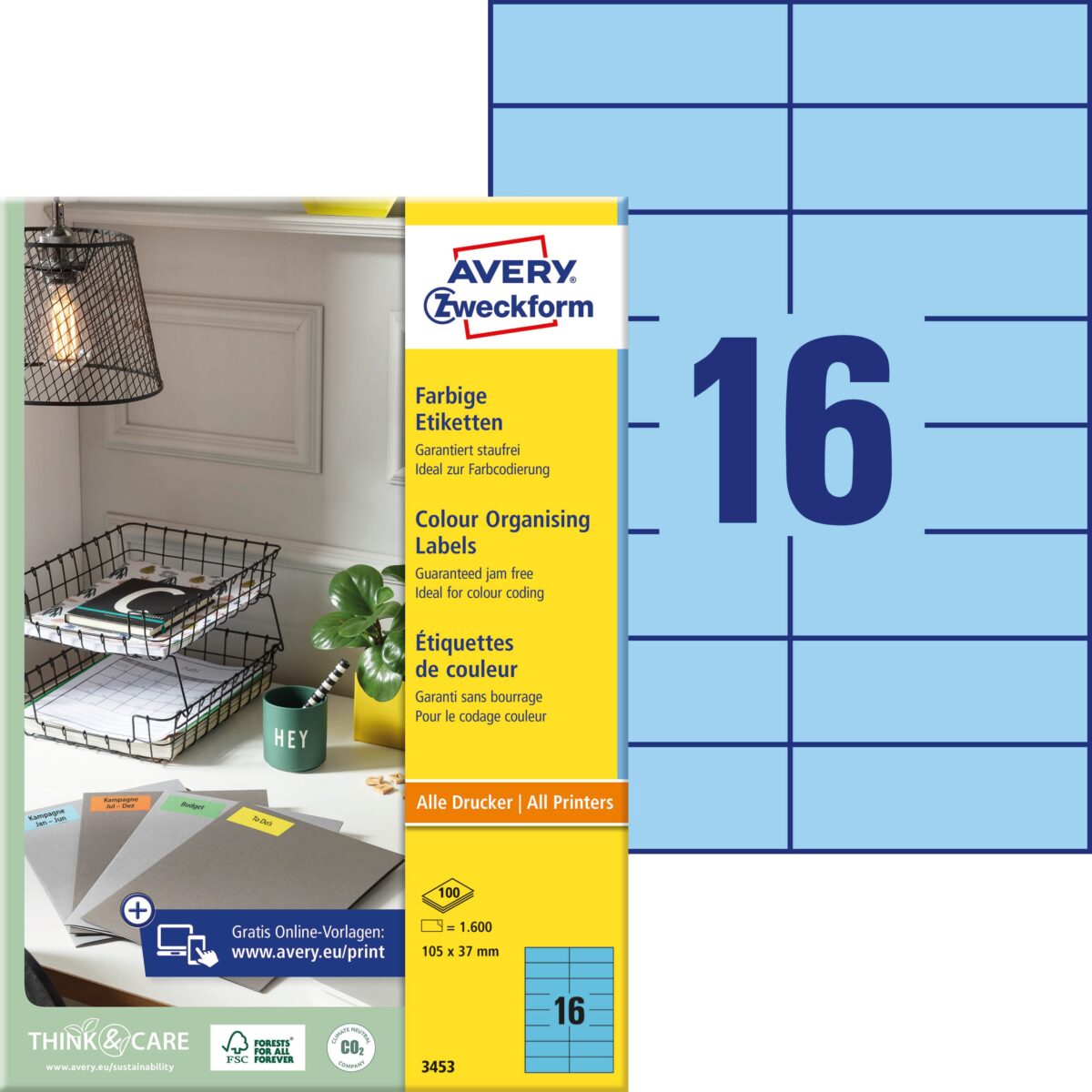 AVERY ZWECKFORM Etiketten 105×37mm 3453 blau 1600 Stück – Hochwertig & günstig bei ShopDeca