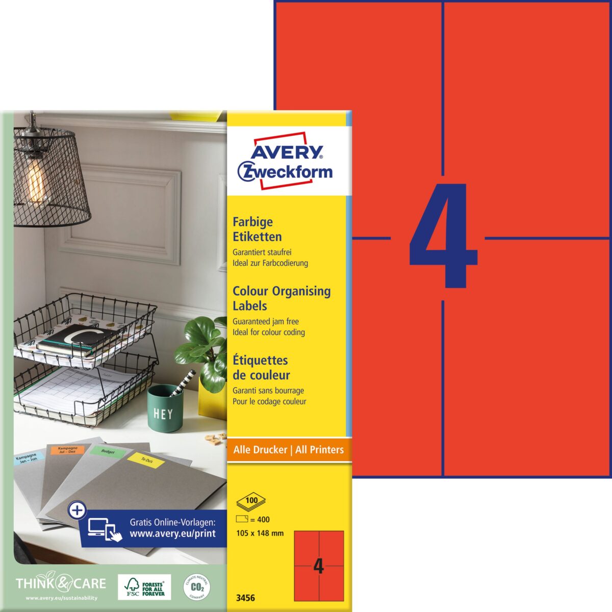 AVERY ZWECKFORM Etiketten 105x148mm 3456 rot 400 Stück – Hochwertig & günstig bei ShopDeca