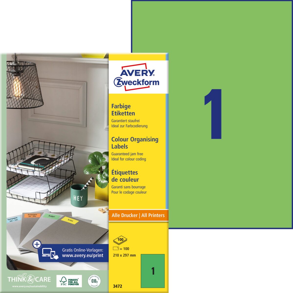 AVERY ZWECKFORM Etiketten A4 3472 grün 100 Stück – Hochwertig & günstig bei ShopDeca