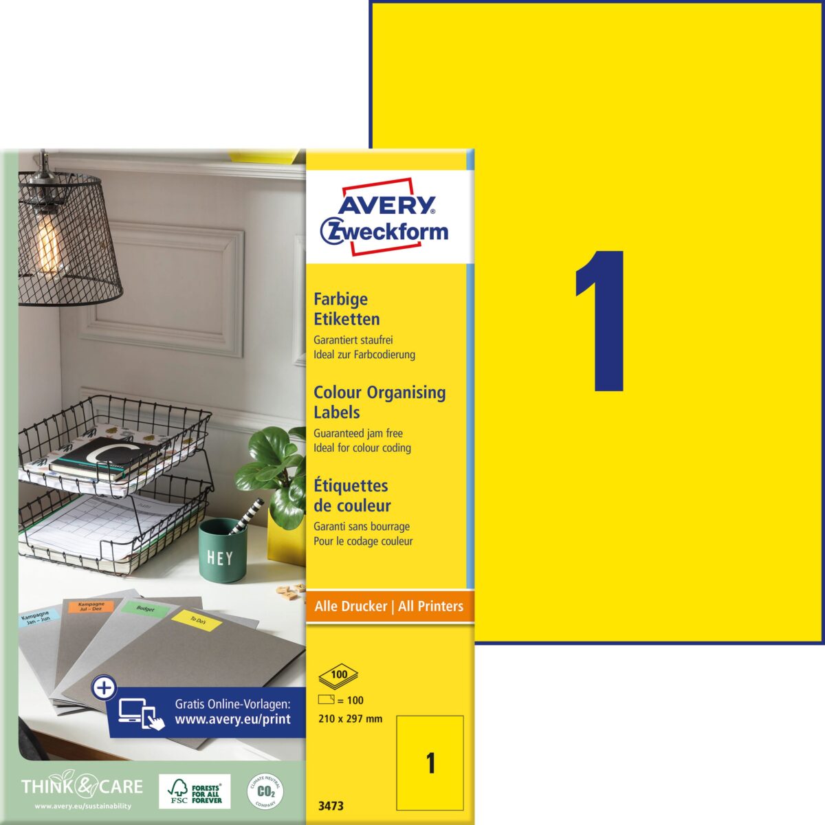 AVERY ZWECKFORM Etiketten A4 3473 gelb 100 Stück – Hochwertig & günstig bei ShopDeca
