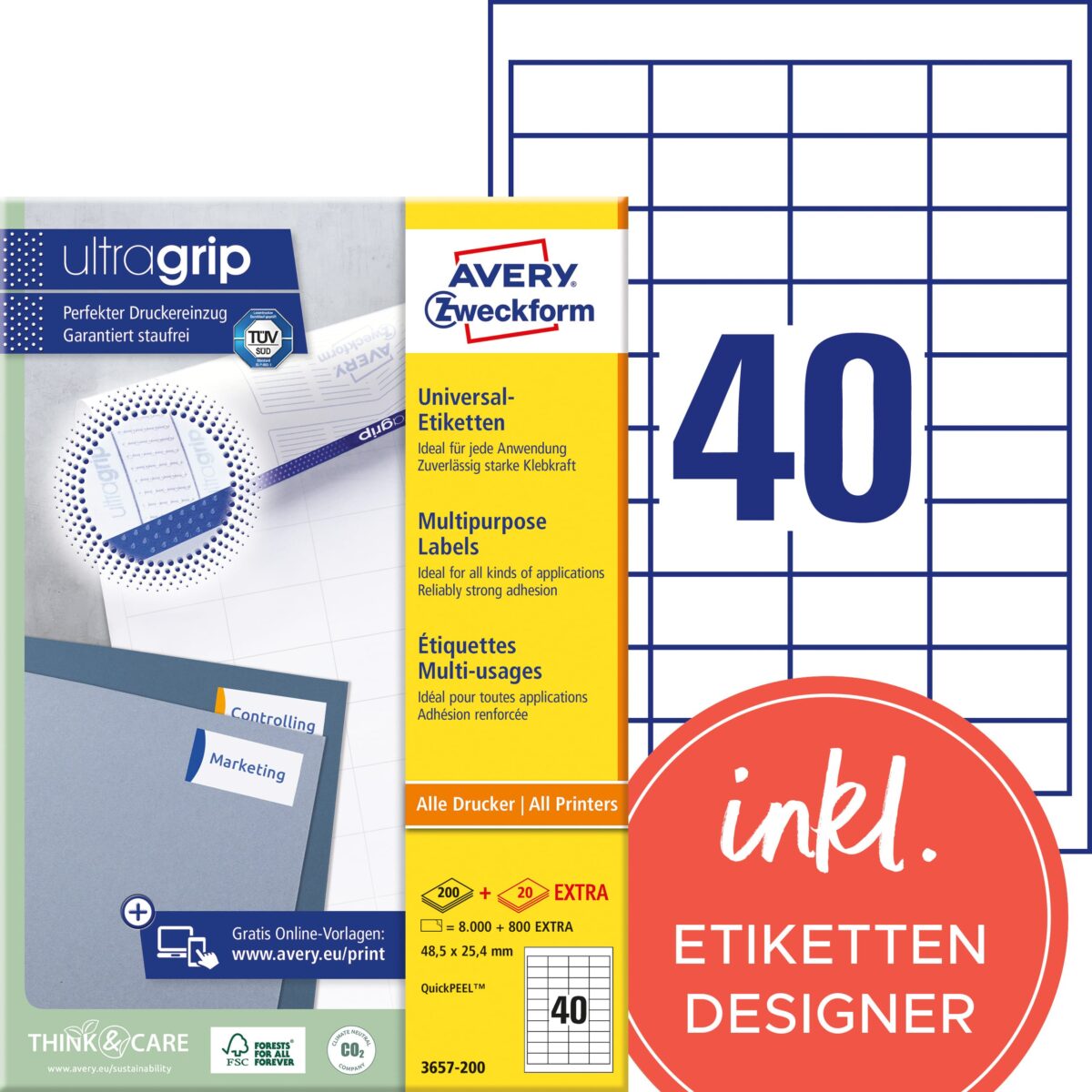 AVERY ZWECKFORM Etiketten 48,5x25,4mm 3657-200 weiss 8800 Stk./200+20 Blatt – Hochwertig & günstig bei ShopDeca