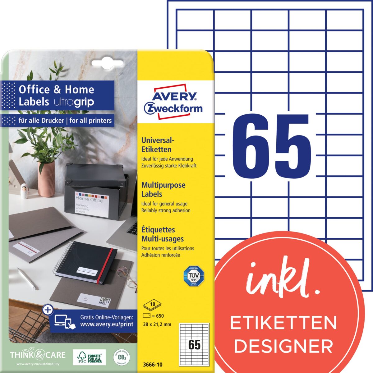 AVERY ZWECKFORM Universal-Etiketten 38x21,2mm 3666-10 weiss 650 Stk./10 Blatt – Hochwertig & günstig bei ShopDeca