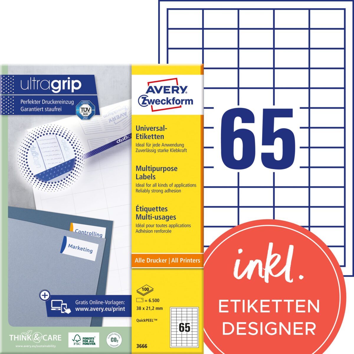 AVERY ZWECKFORM Etiketten 38x21,2mm 3666Z weiss 6500 Stk./100 Blatt – Hochwertig & günstig bei ShopDeca