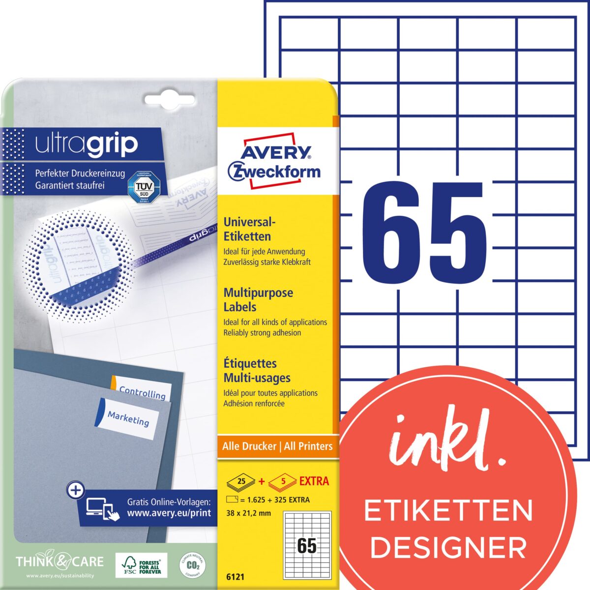 AVERY ZWECKFORM Universal-Etiketten 38x21,2mm 6121 weiss 1950 Stk./25 + 5 Blatt – Hochwertig & günstig bei ShopDeca