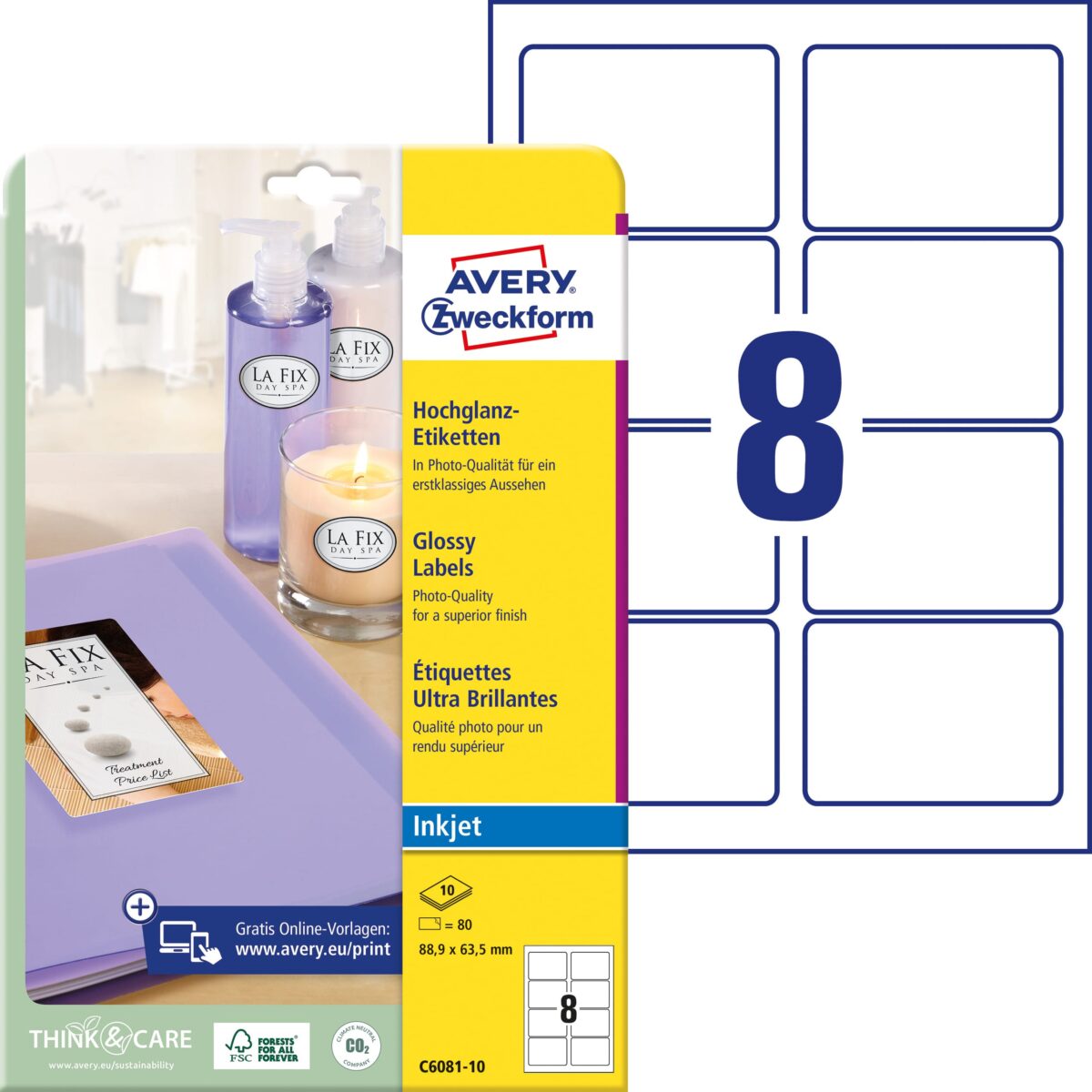 AVERY ZWECKFORM Etiketten 88,9x63,5mm C6081-10 weiss, glossy 80 Stück – Hochwertig & günstig bei ShopDeca