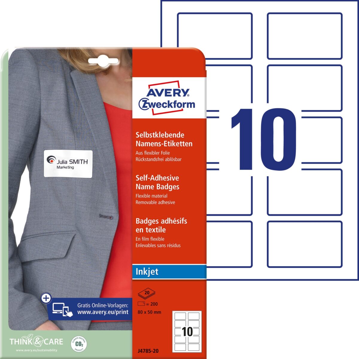 AVERY ZWECKFORM Namensetiketten IJ 80x50mm J478520 weiss 20 Blatt/200 Stk. – Hochwertig & günstig bei ShopDeca