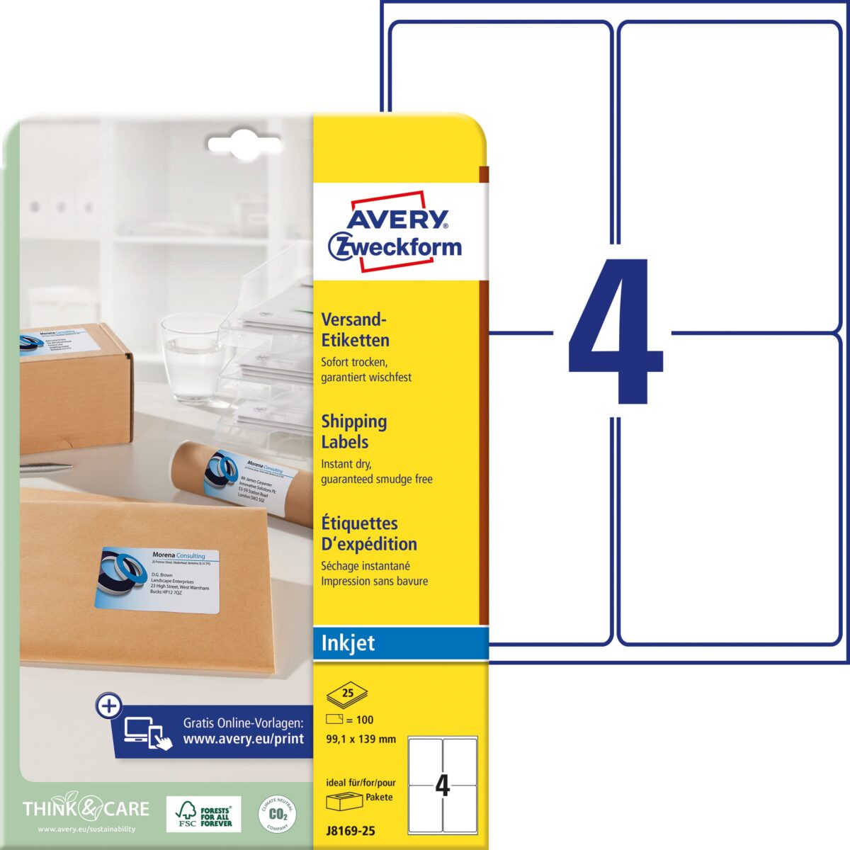AVERY ZWECKFORM Adressetiketten 99,1x139mm J8169-25 weiss 100 Stück – Hochwertig & günstig bei ShopDeca