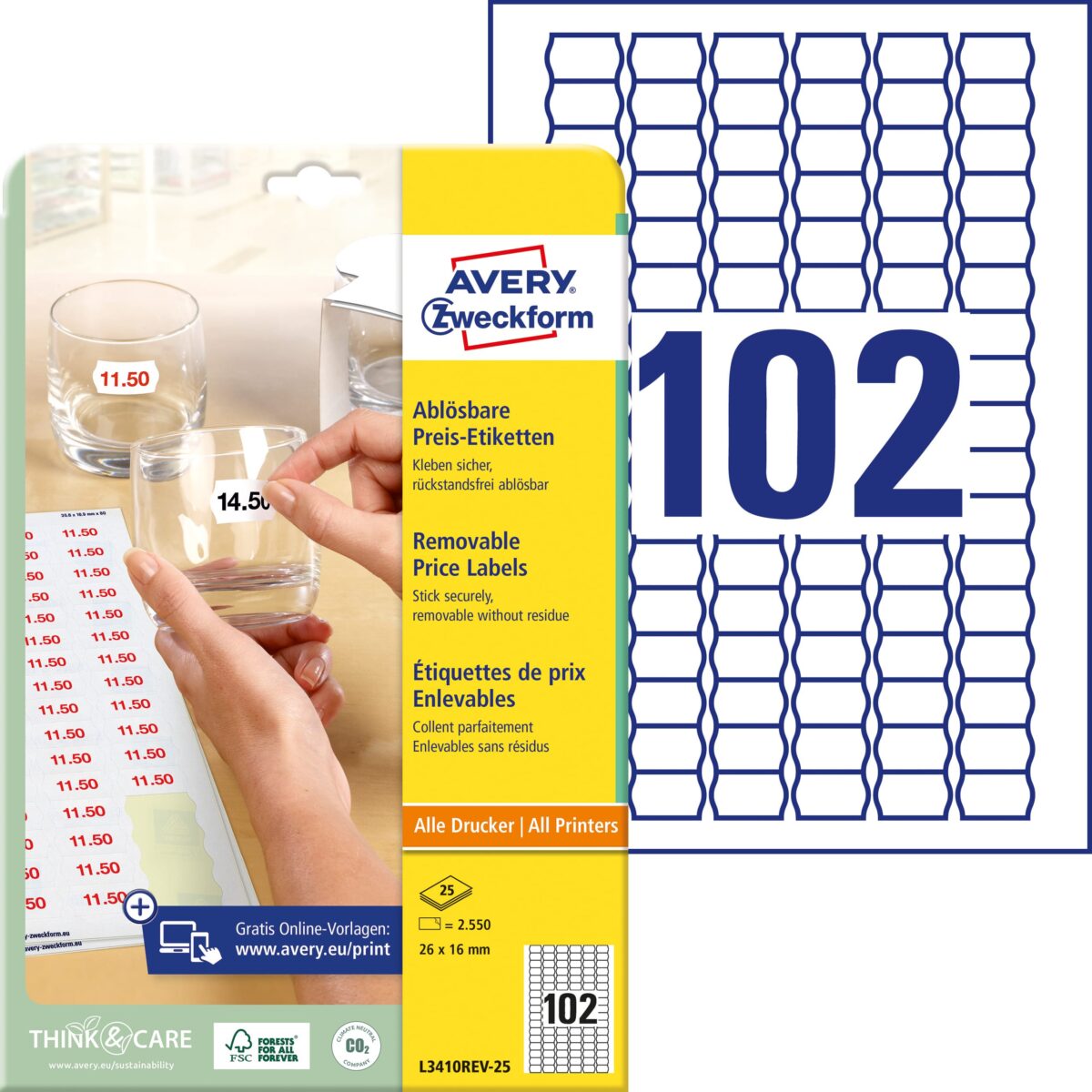 AVERY ZWECKFORM Preisetiketten 26×16mm L3410REV2 weiss 2550 Stück – Hochwertig & günstig bei ShopDeca