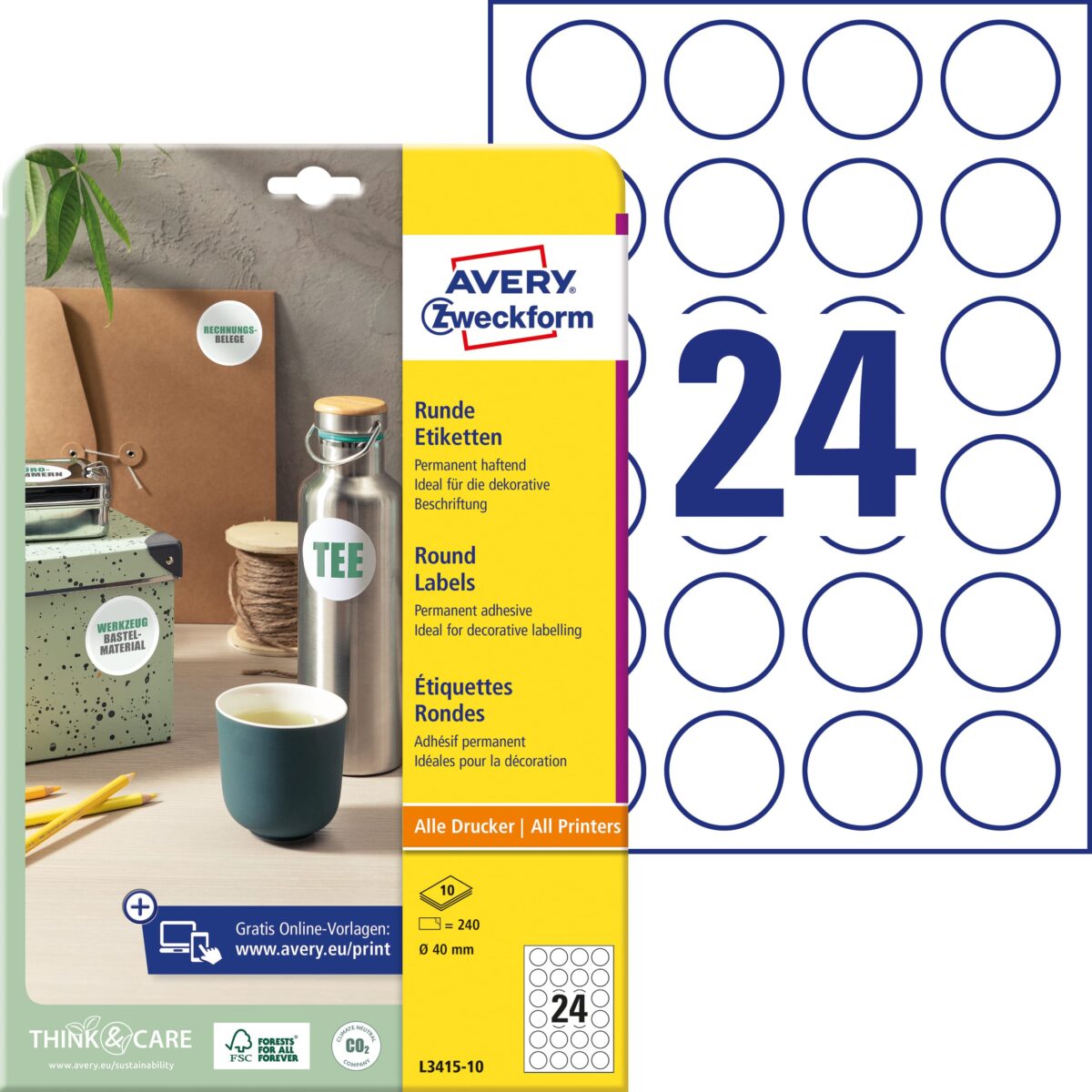 AVERY ZWECKFORM Universal-Etiketten 40mm L3415-10 L3415-10 weiss 240 St./10 Bl. – Hochwertig & günstig bei ShopDeca
