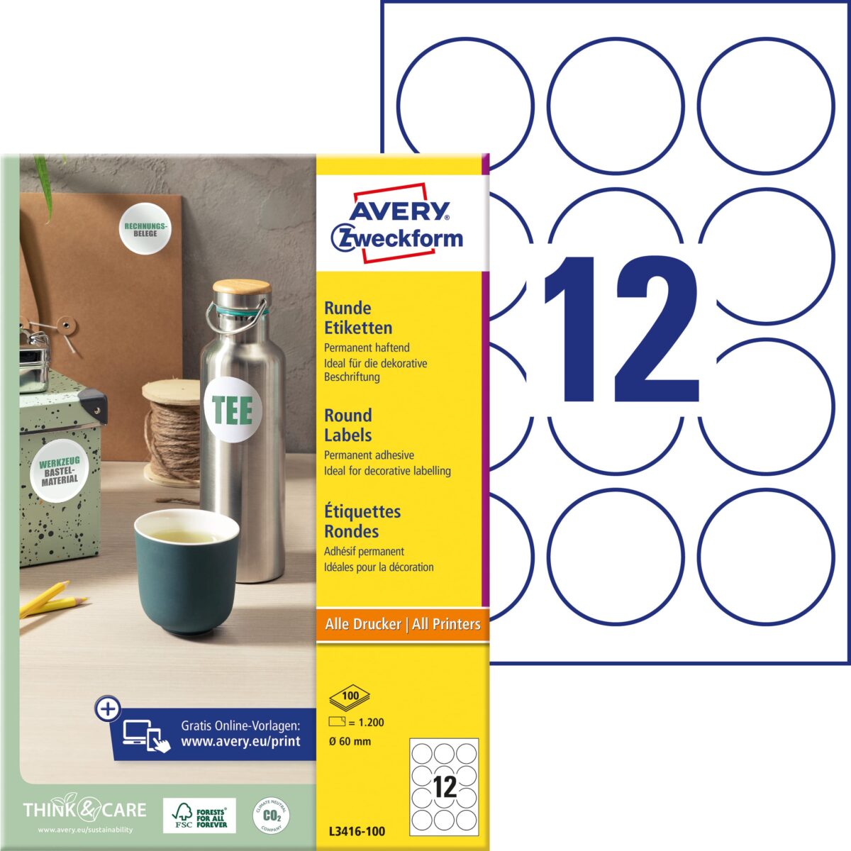 AVERY ZWECKFORM Etiketten A4/60mm L3416-100 weiss 1200 Stück – Hochwertig & günstig bei ShopDeca