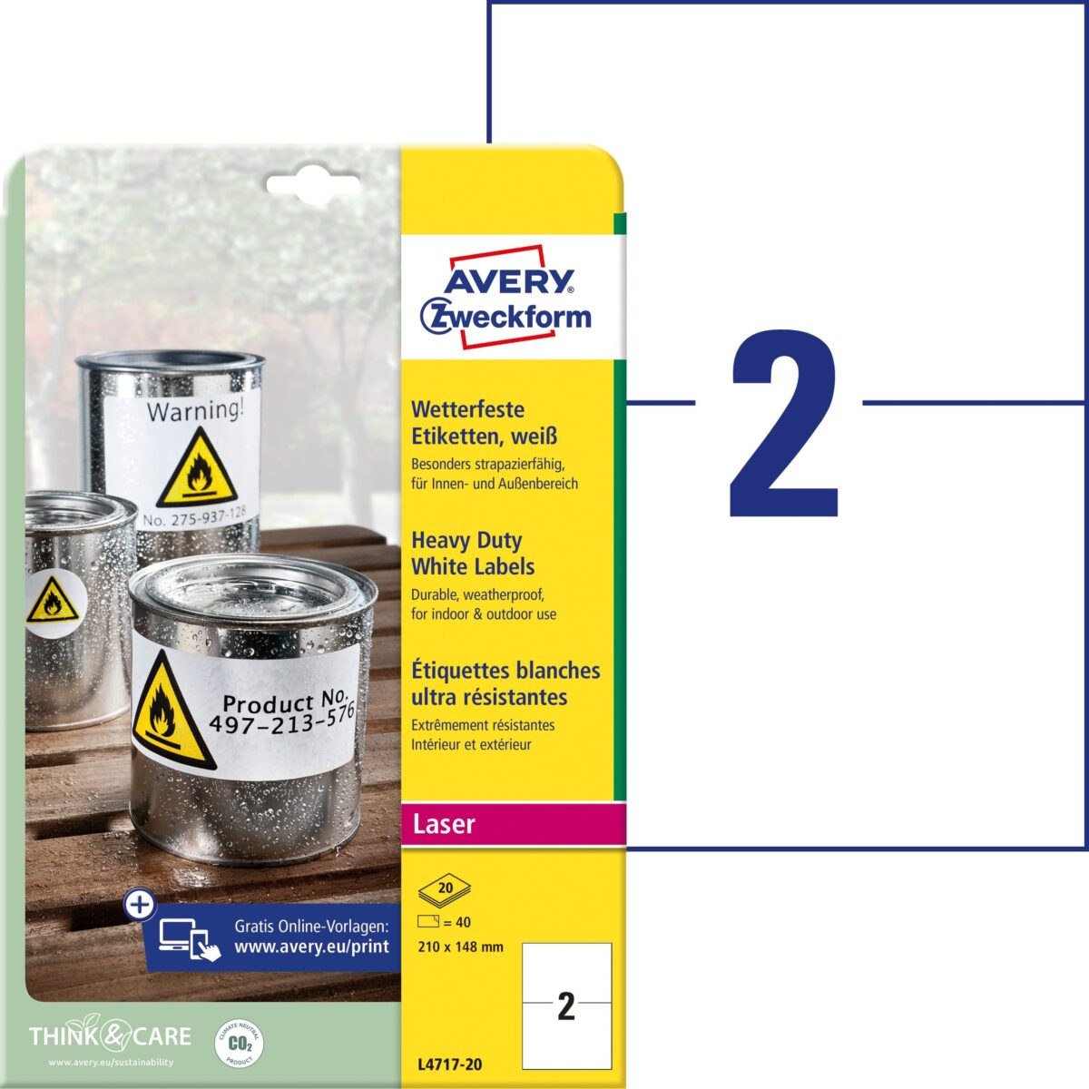 AVERY ZWECKFORM Etiketten Laser 210x148mm L471720 weiss, wetterfest 20 Blatt – Hochwertig & günstig bei ShopDeca