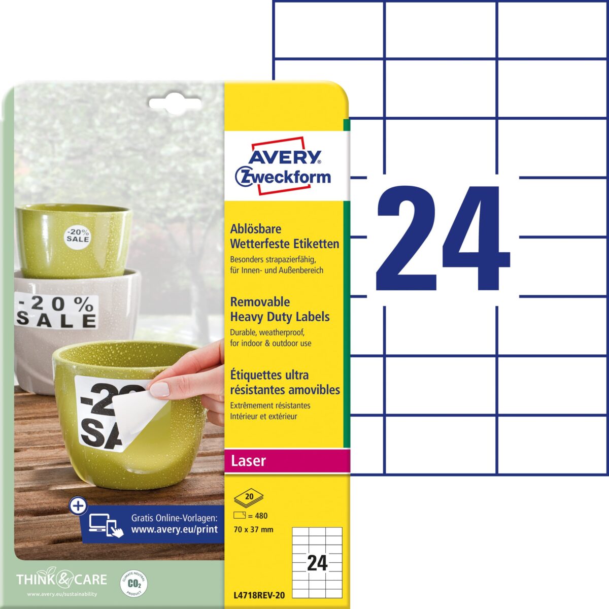 AVERY ZWECKFORM Etiketten Laser 70x37mm L4718REV2 weiss,wetterfest,ablösbar 20B. – Hochwertig & günstig bei ShopDeca