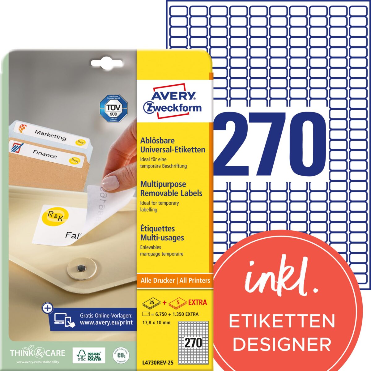 AVERY ZWECKFORM Universal-Etikett. 17,8x10mm L4730REV-25 weiss 8100 Stk./25 + 5 Blatt – Hochwertig & günstig bei ShopDeca