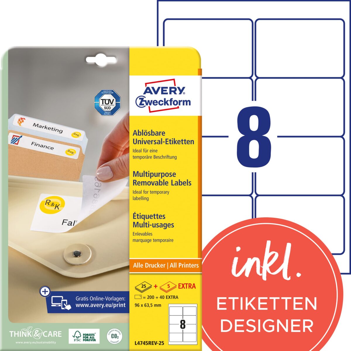 AVERY ZWECKFORM Universaletiketten 96,0x63,5mm L4745REV-25 weiss 240 Stk./25 + 5 Blatt – Hochwertig & günstig bei ShopDeca
