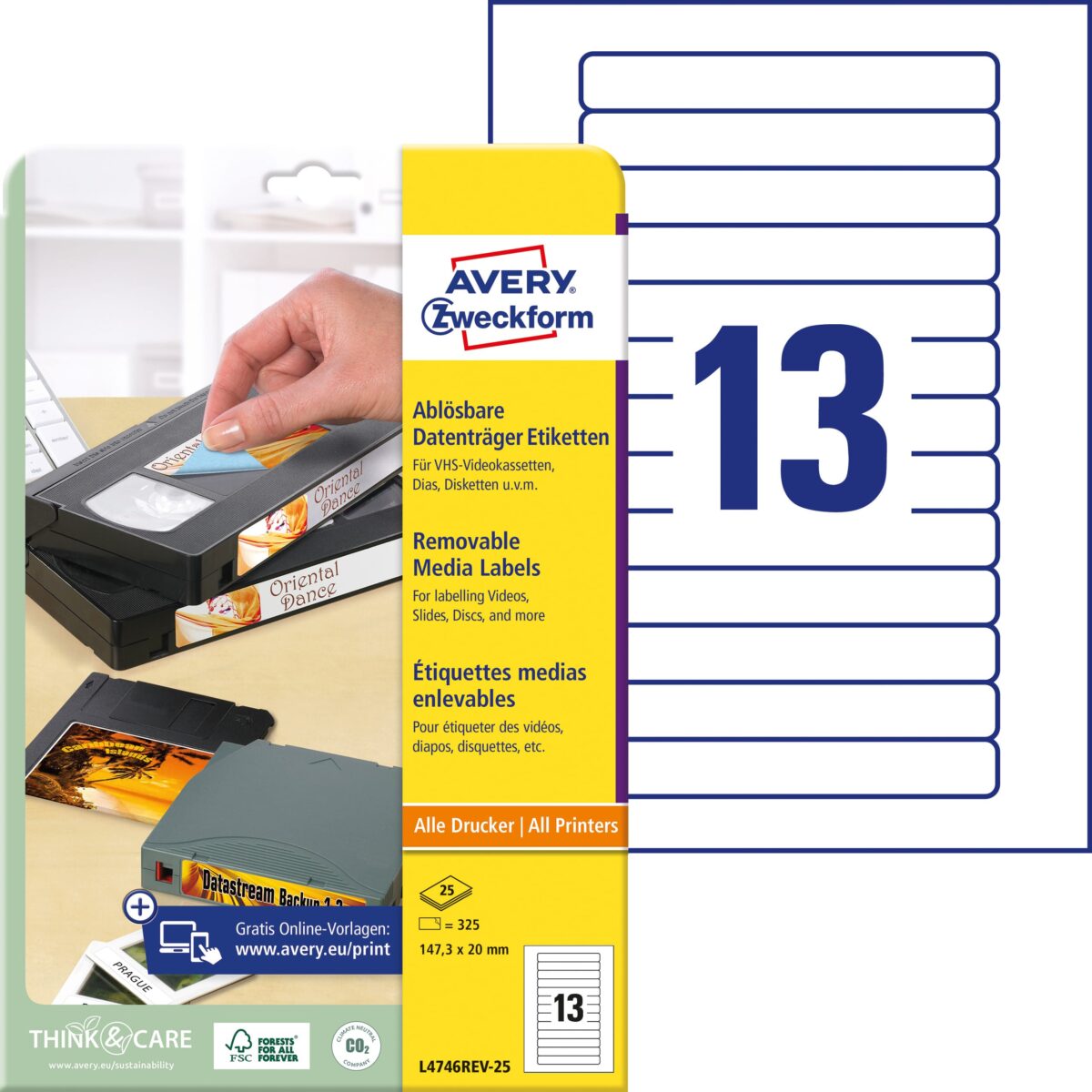 AVERY ZWECKFORM Video-Etiketten 147,3x20mm L4746REV-25 weiss,non-perm. 325 Stk./25Bl. – Hochwertig & günstig bei ShopDeca
