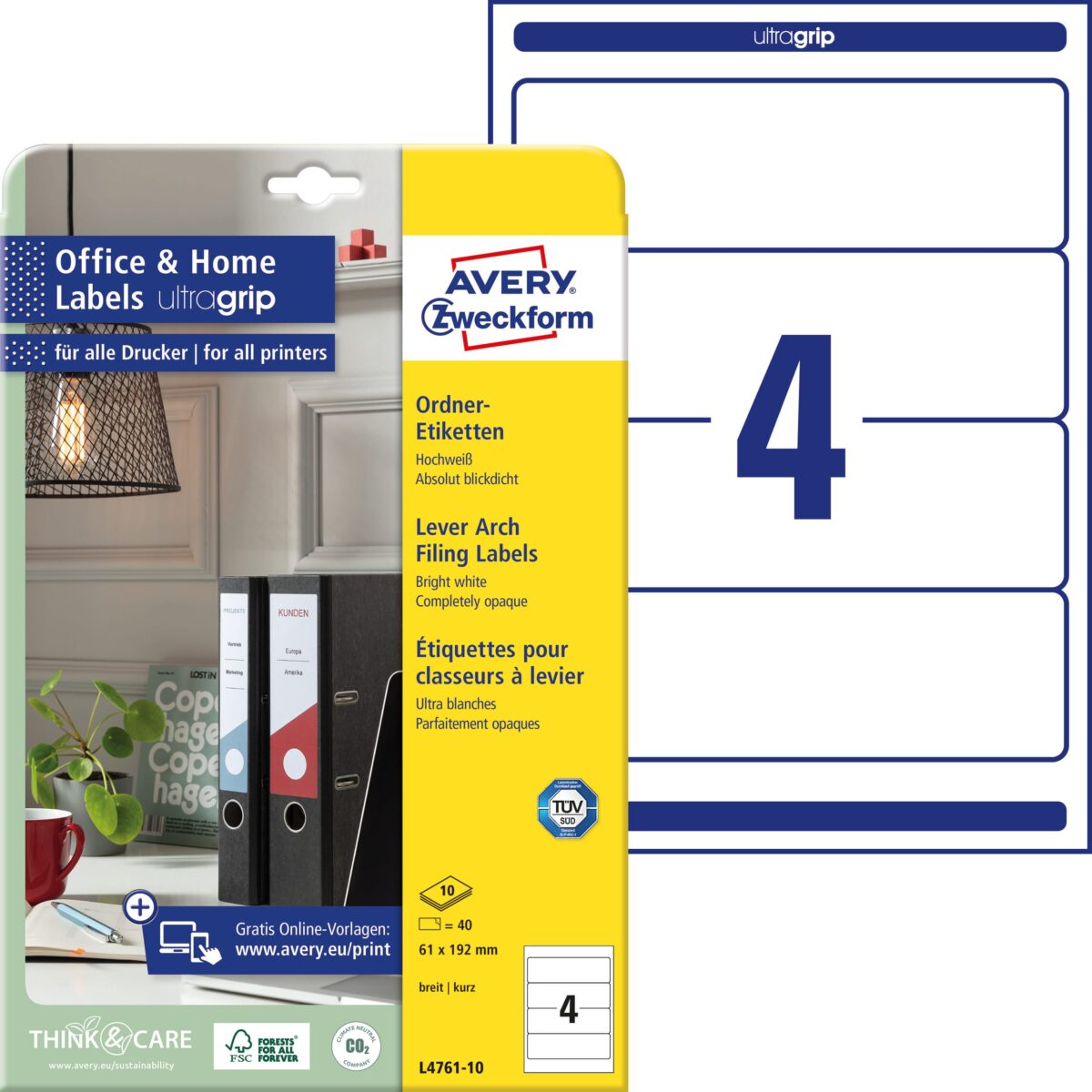 AVERY ZWECKFORM Ordner-Etiketten 61x192mm L4761-100 weiss 400 Stück/100 Blatt – Hochwertig & günstig bei ShopDeca