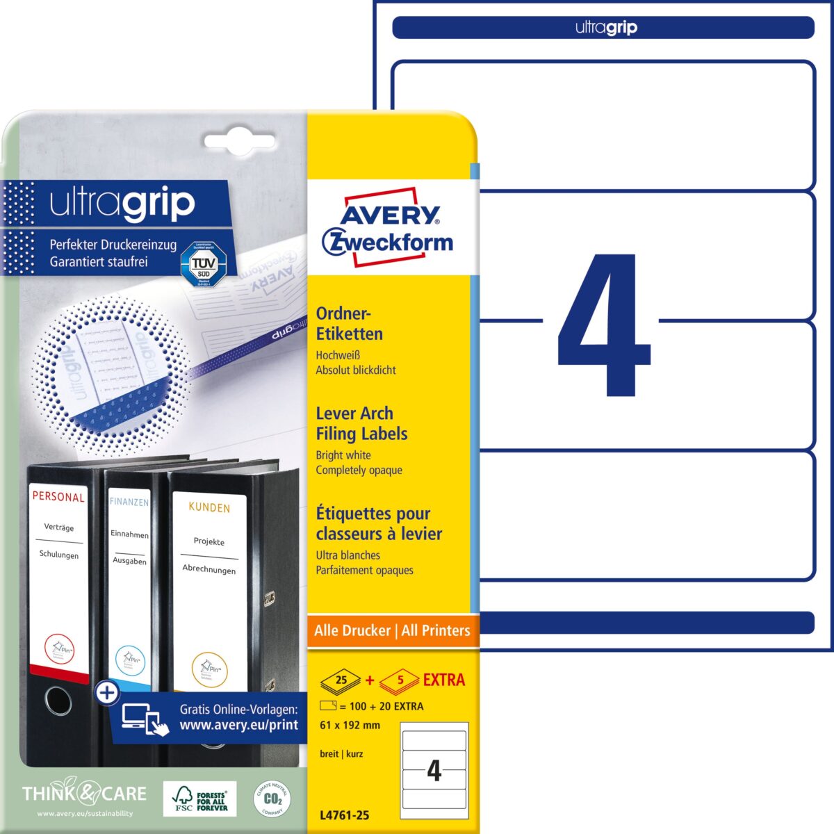 AVERY ZWECKFORM Ordner-Etiketten 61x192mm L4761-25 weiss 120 Stück/25 + 5 Blatt – Hochwertig & günstig bei ShopDeca