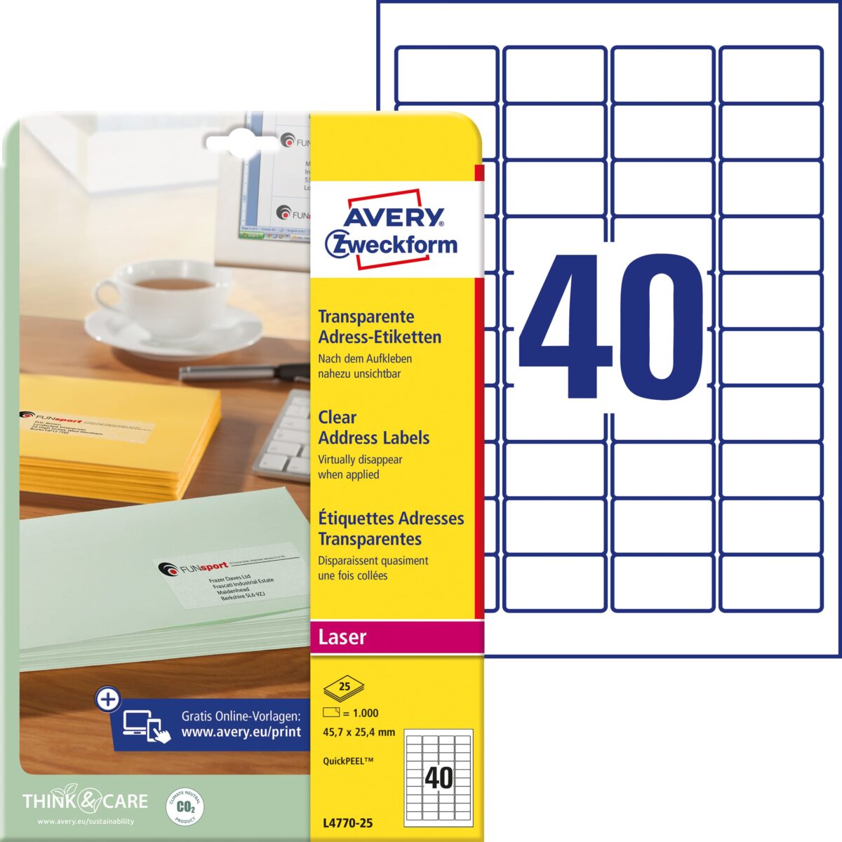 AVERY ZWECKFORM Adressetiketten 45,7x25,4mm L4770-25 Laser, transp. 1000Stk./25Bl. – Hochwertig & günstig bei ShopDeca