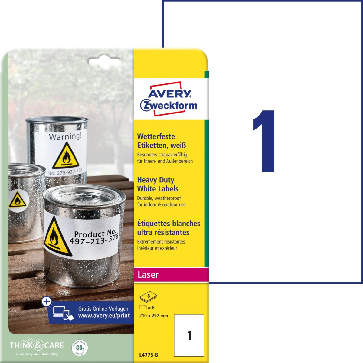 AVERY ZWECKFORM Wetterfeste-Etikett. 210x297mm L4775-8 weiss 8 Blatt/8 Stk. – Hochwertig & günstig bei ShopDeca