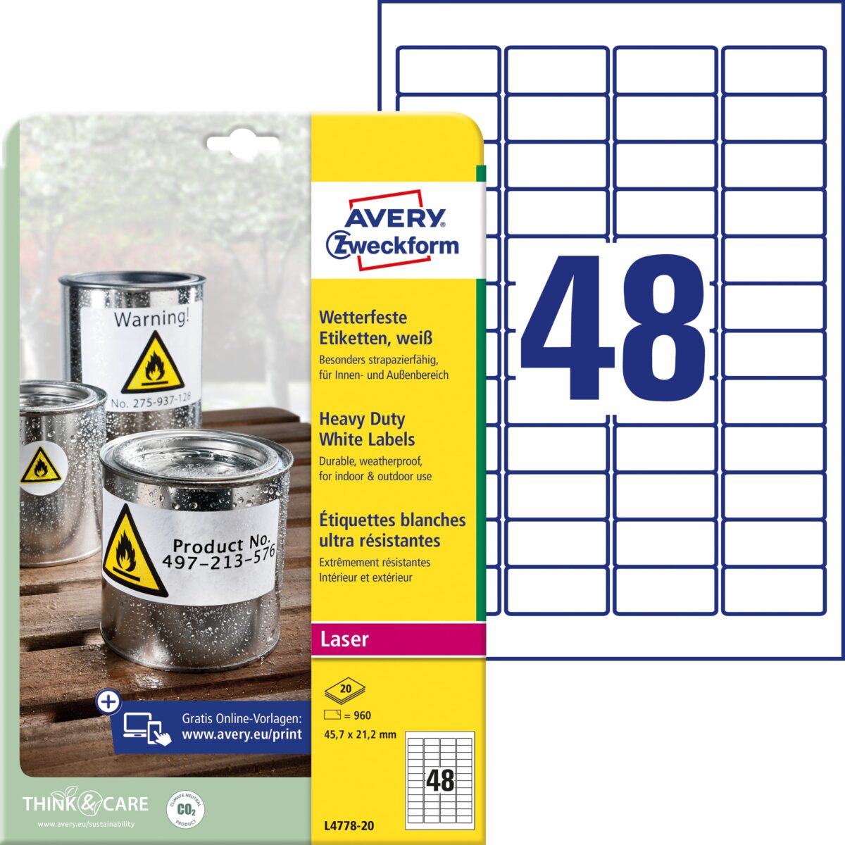 AVERY ZWECKFORM Etiketten 45,7x21,2mm L4778-20 Folie, wetterfest 960 Stk./20 – Hochwertig & günstig bei ShopDeca