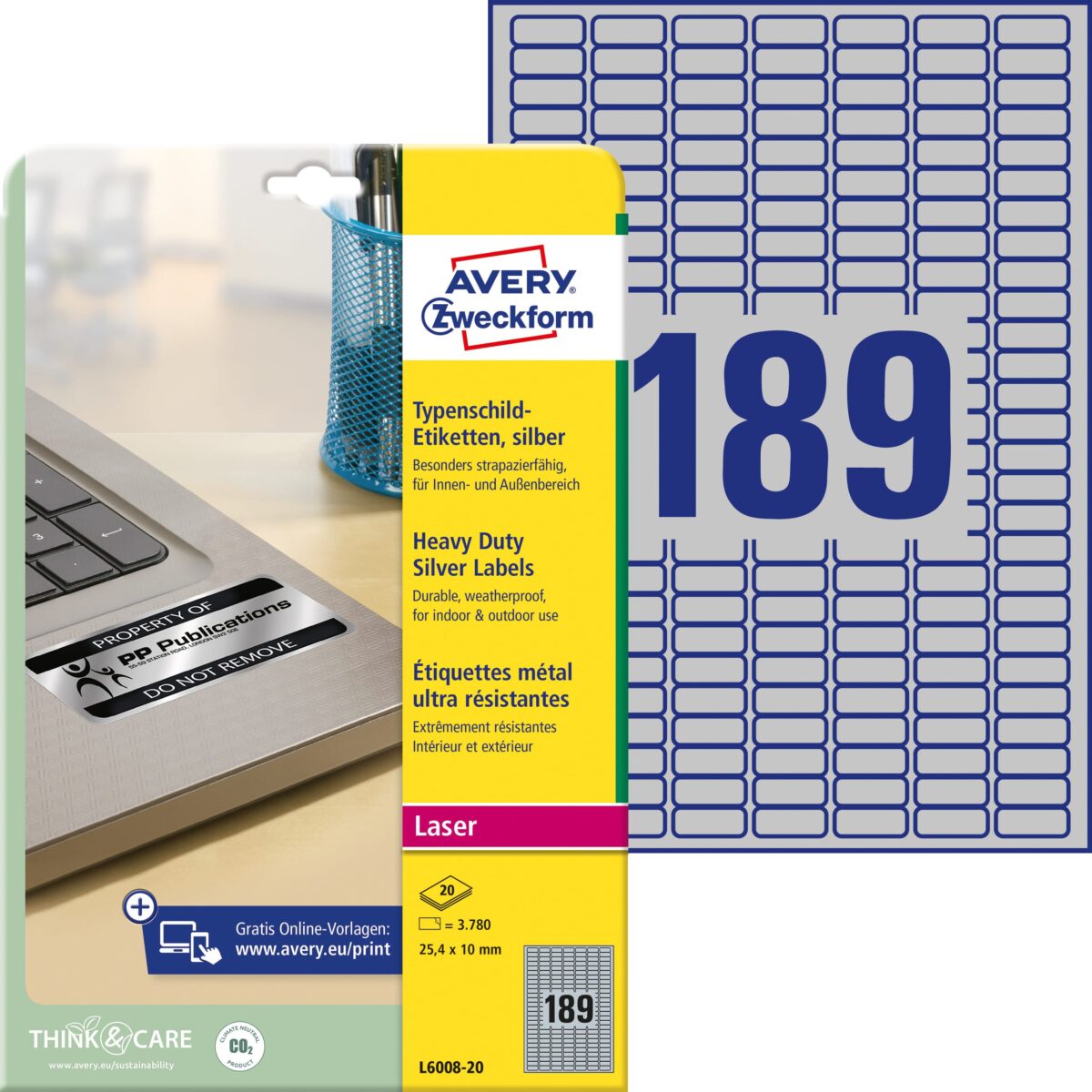 AVERY ZWECKFORM Typenschild-Etik. 25,4x10mm L6008-20 silber, Laser 3780 St./20 Bl. – Hochwertig & günstig bei ShopDeca
