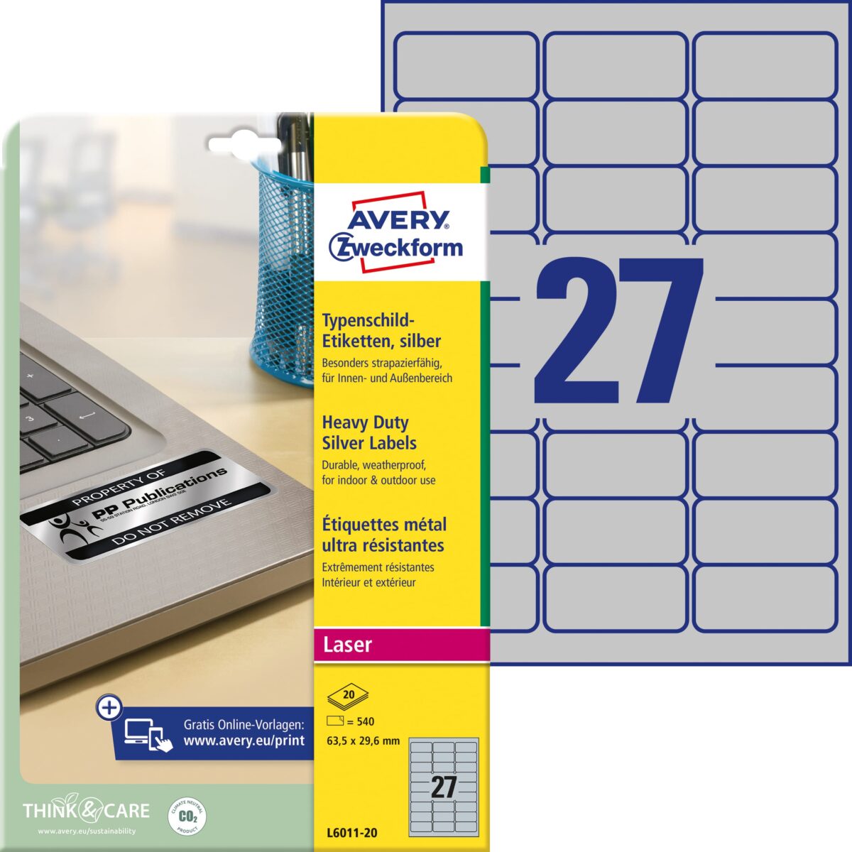 AVERY ZWECKFORM Typenschild-Labels 63,5x29,6mm L6011-20 silber 540Stk./20Bl. – Hochwertig & günstig bei ShopDeca