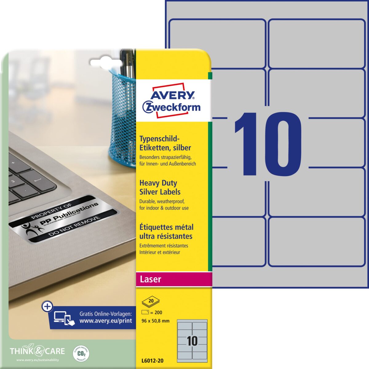 AVERY ZWECKFORM Typenschild-Etik. 96x50,8mm L6012-20 silber, Laser 200 St./20 Blatt – Hochwertig & günstig bei ShopDeca
