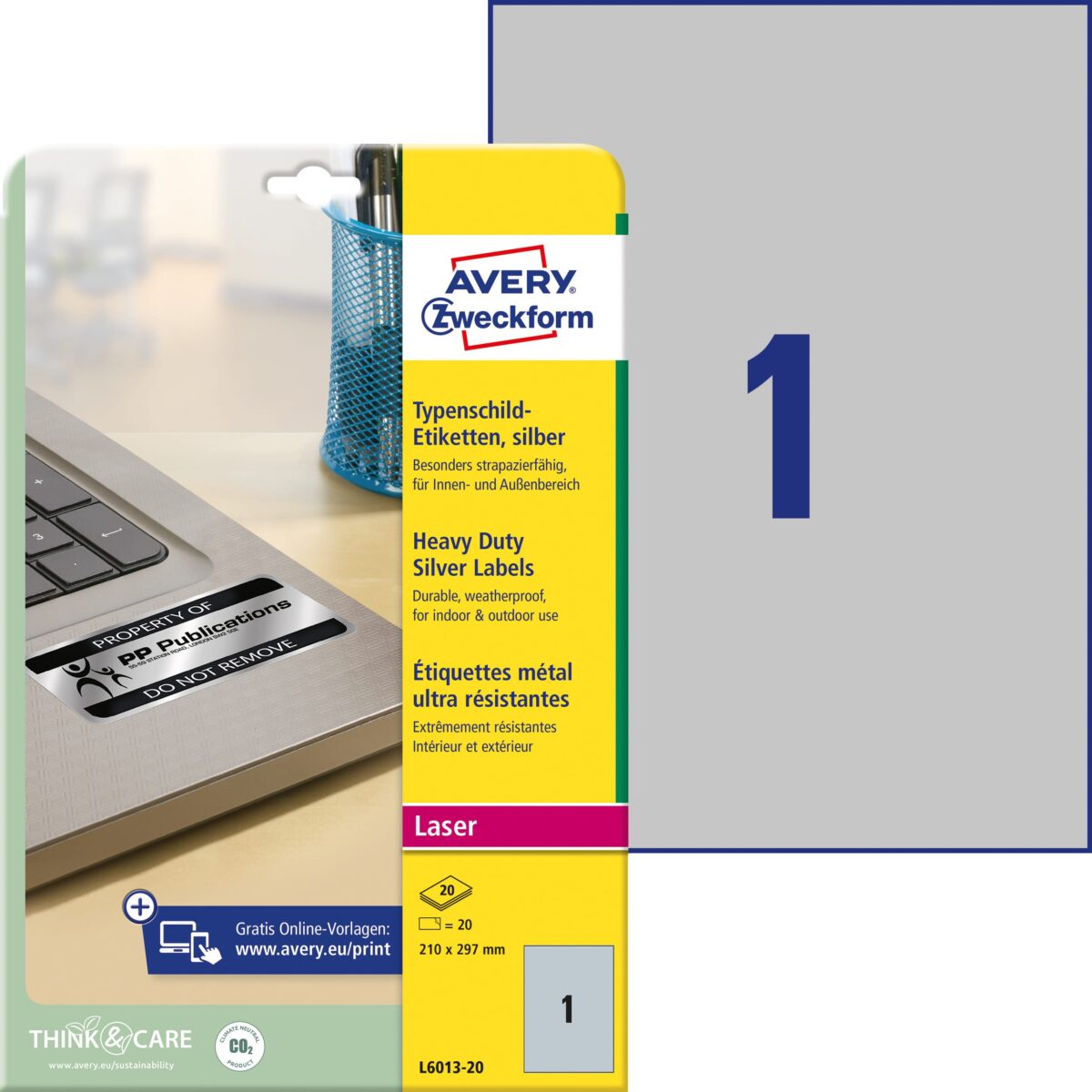 AVERY ZWECKFORM Typenschild-Etik. 210x297mm L6013-20 silber,Laser 20 St./20 Blatt – Hochwertig & günstig bei ShopDeca