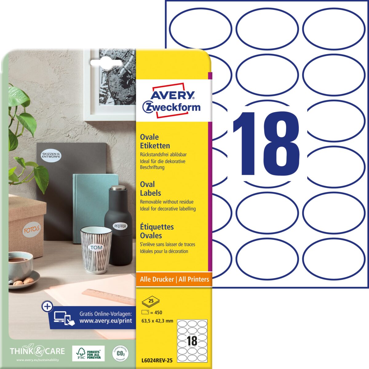 AVERY ZWECKFORM Etiketten 63,5x42,3mm L6024REV2 weiss 450 Stück – Hochwertig & günstig bei ShopDeca