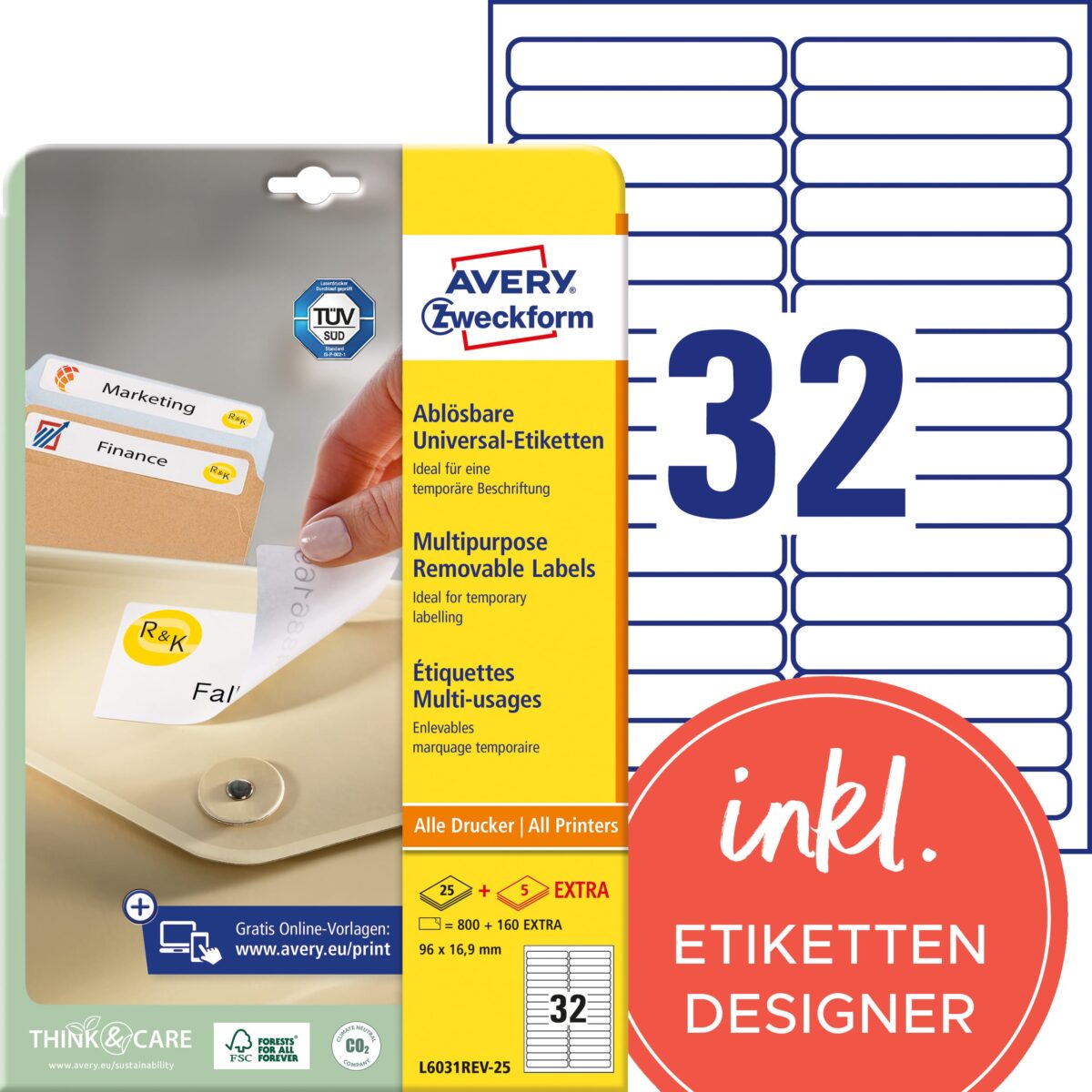 AVERY ZWECKFORM Etiketten 96x16,9mm L6031REV2 weiss 960 Stk./25 + 5 Blatt – Hochwertig & günstig bei ShopDeca