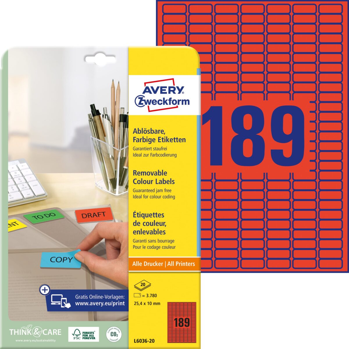 AVERY ZWECKFORM Etiketten 25,4x10mm L6036-20 rot 3780Stk./20Bl. – Hochwertig & günstig bei ShopDeca