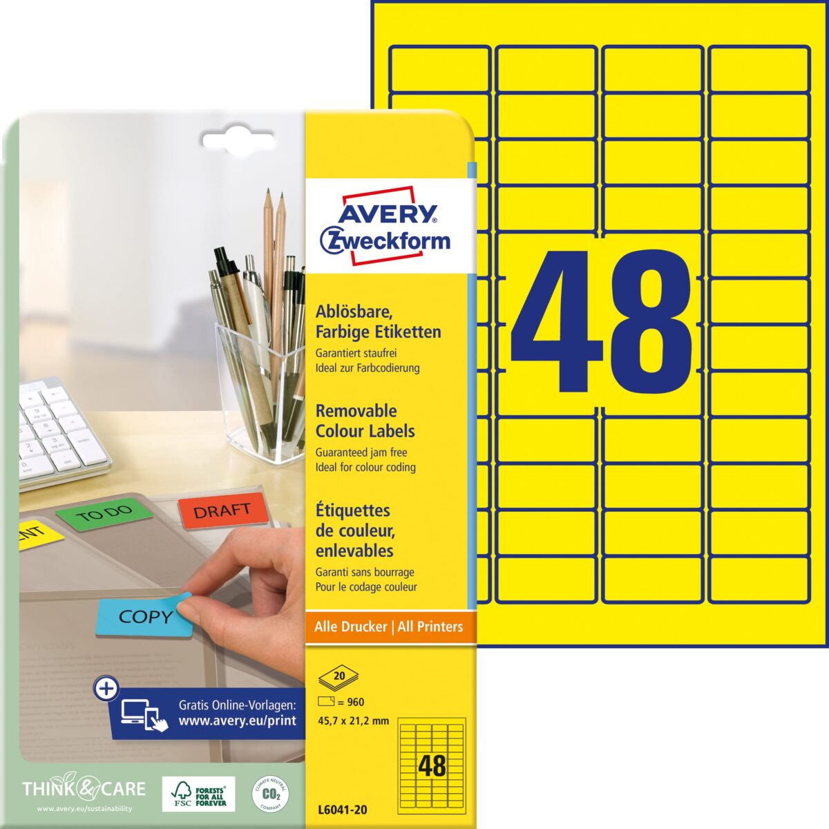 AVERY ZWECKFORM Etiketten 45,7x21,2mm L6041-20 gelb 960Stk./20Bl. – Hochwertig & günstig bei ShopDeca