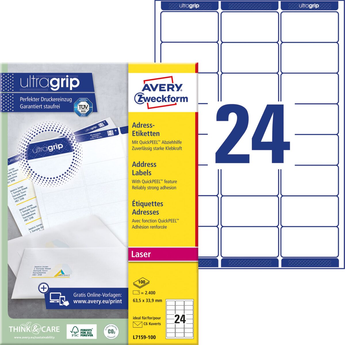 AVERY ZWECKFORM Adressetiketten 63,5x33,9mm L7159-100 weiss 2400 Stk./100 Blatt – Hochwertig & günstig bei ShopDeca