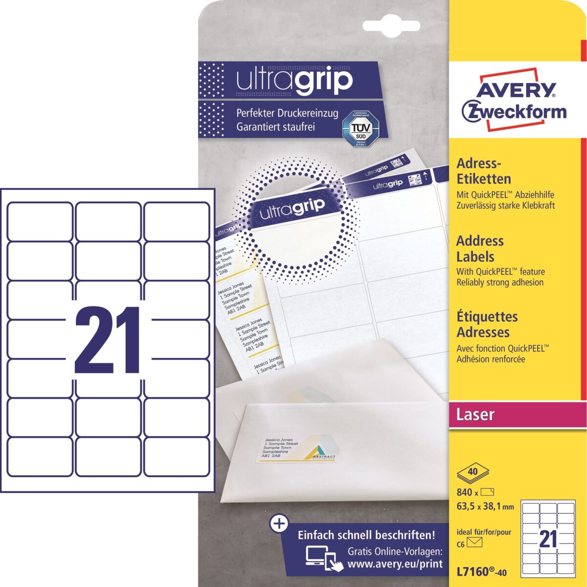 AVERY ZWECKFORM Adressetiketten 63.5x38.1mm L7160-40 weiss 840 Stk./40 Blatt – Hochwertig & günstig bei ShopDeca