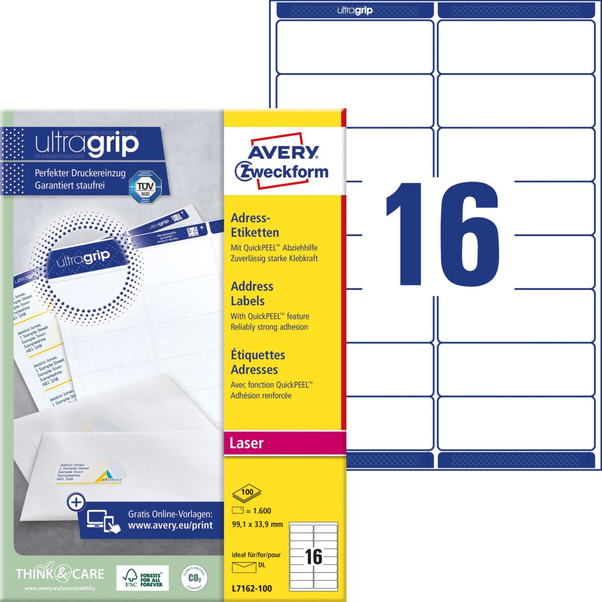 AVERY ZWECKFORM Adressetiketten 99,1x33,9mm L7162-100 weiss 1600 Stk./100 Blatt – Hochwertig & günstig bei ShopDeca