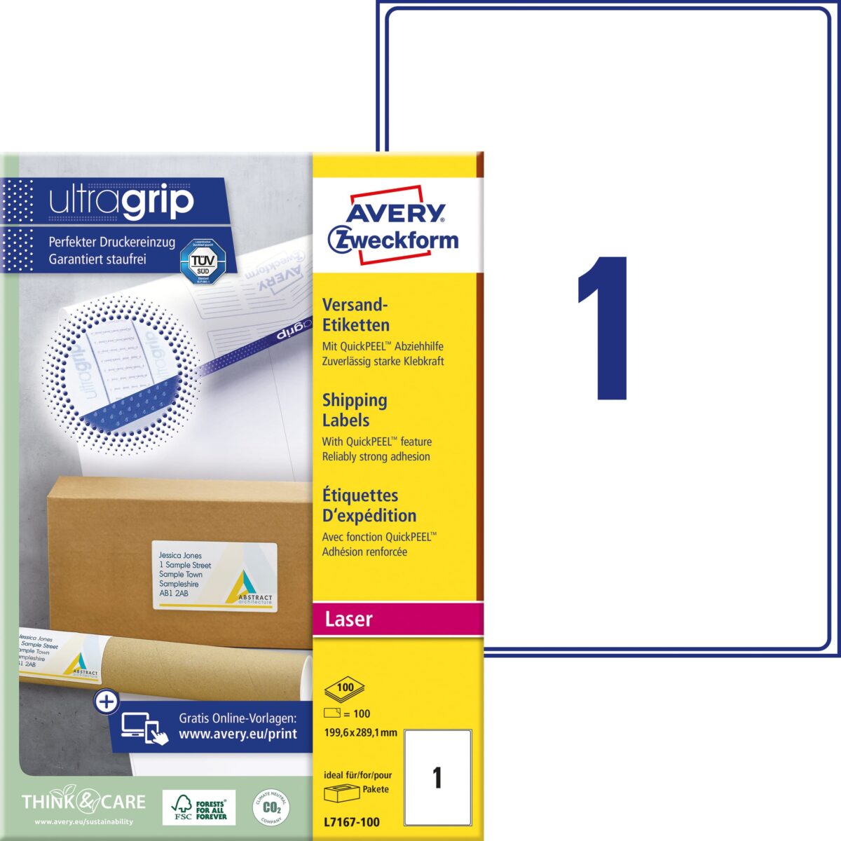 AVERY ZWECKFORM Versandetiketten 199,6x289,1mm L7167-100 weiss 100 Stk./100 Blatt – Hochwertig & günstig bei ShopDeca