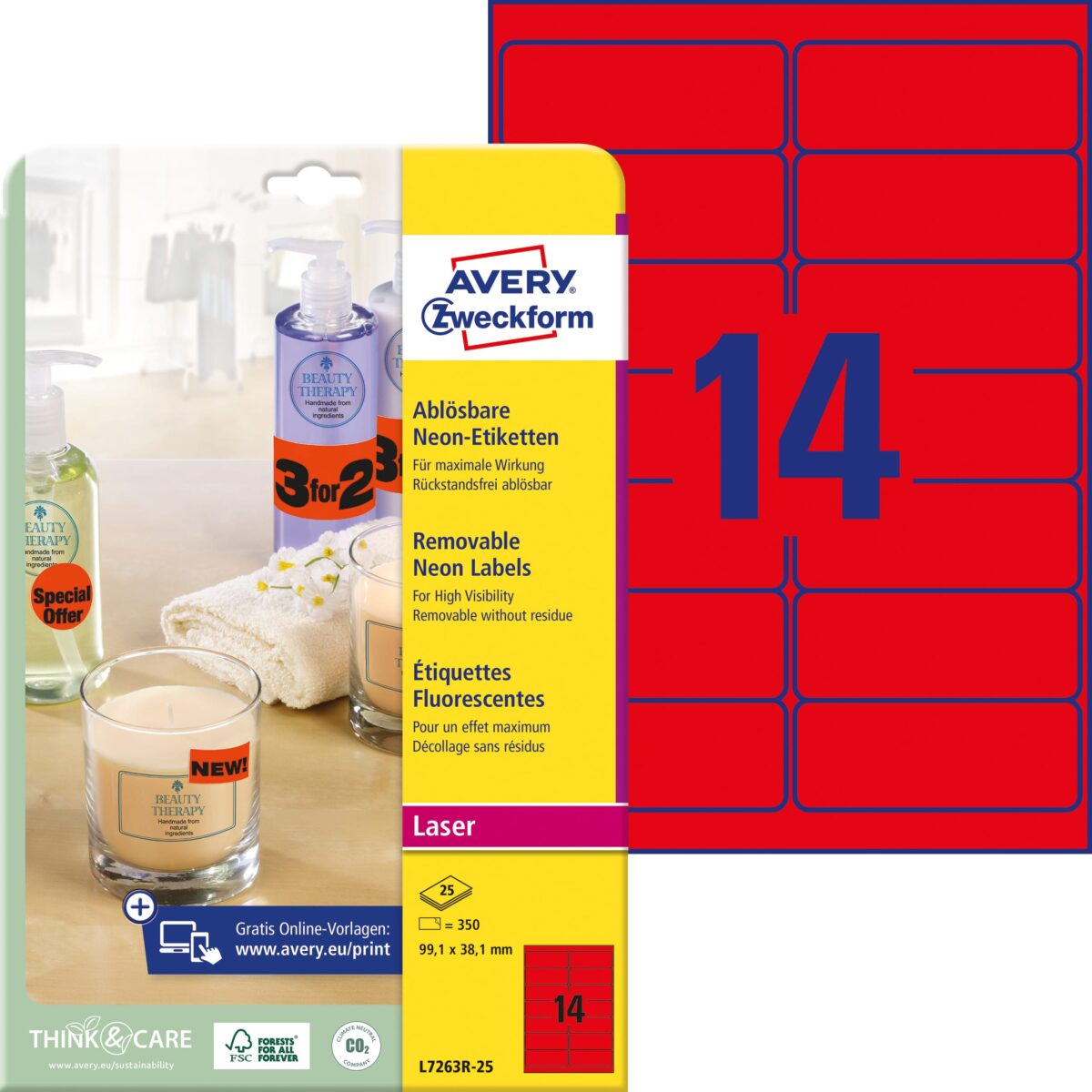 AVERY ZWECKFORM Etiketten 99,1x38,1mm L7263R-25 rot 350 Stück – Hochwertig & günstig bei ShopDeca