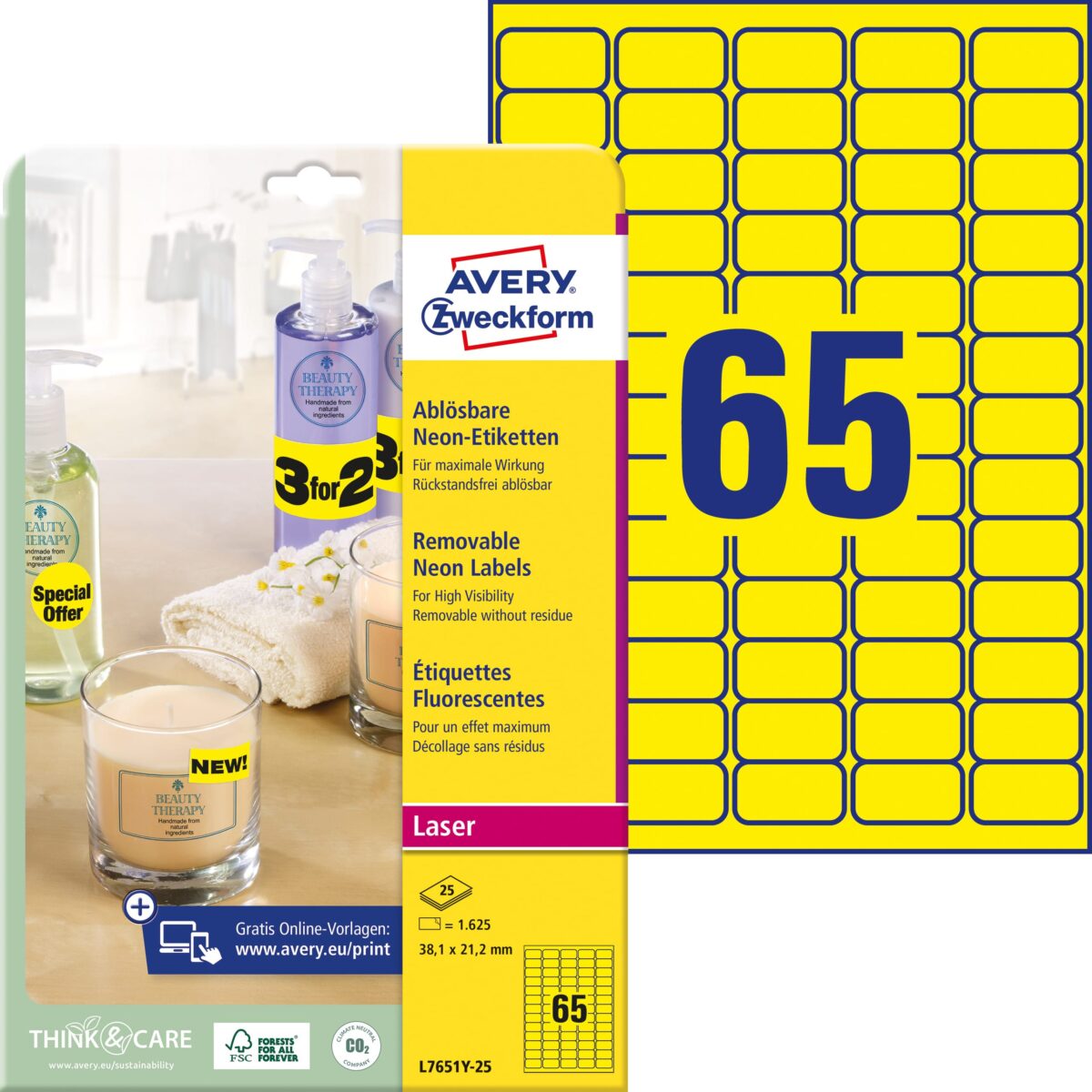 AVERY ZWECKFORM Etiketten 38,1x21,2mm L7651Y-25 gelb 1625 Stück – Hochwertig & günstig bei ShopDeca