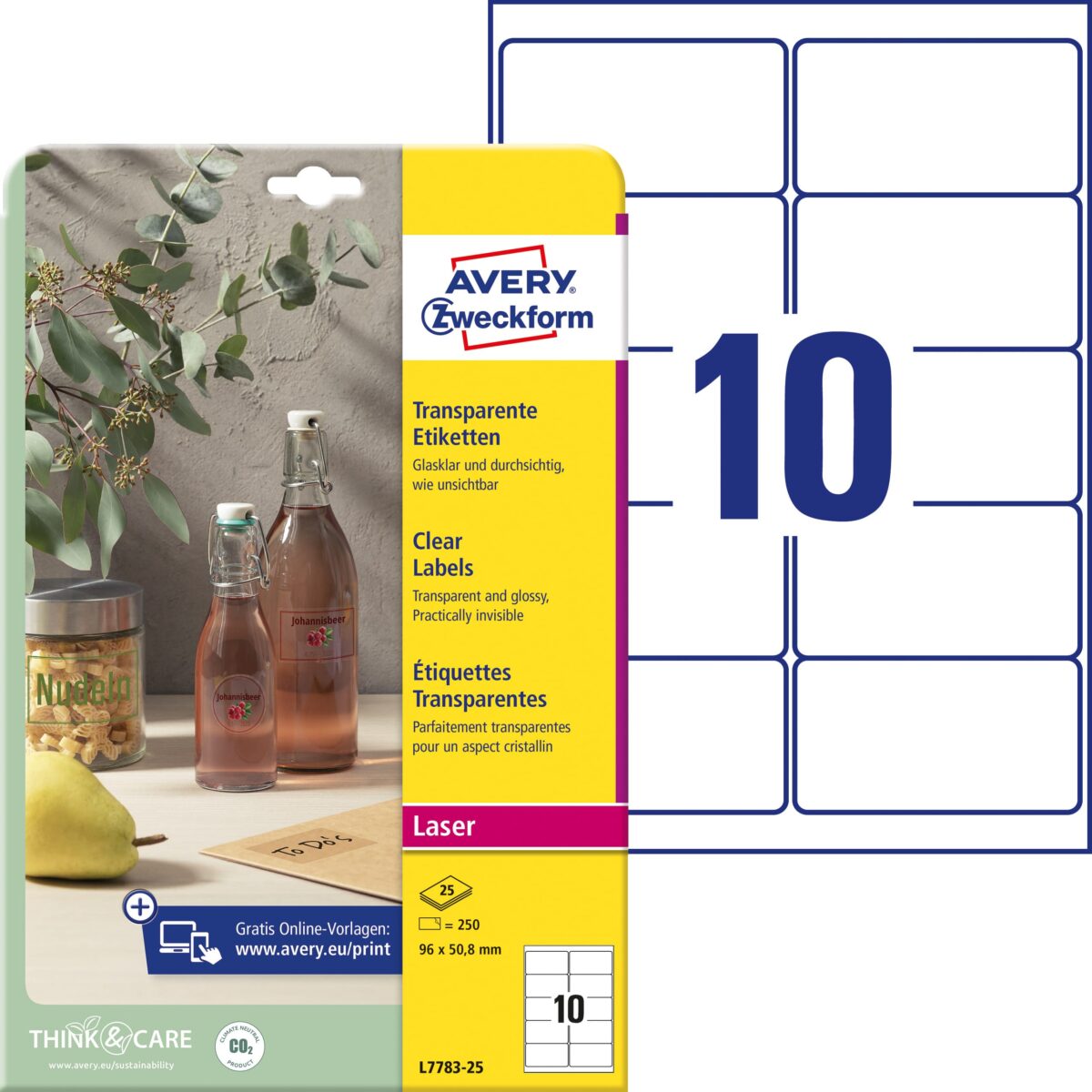 AVERY ZWECKFORM Etiketten 96x50,8mm L7783-25 glasklar 250 Stück – Hochwertig & günstig bei ShopDeca