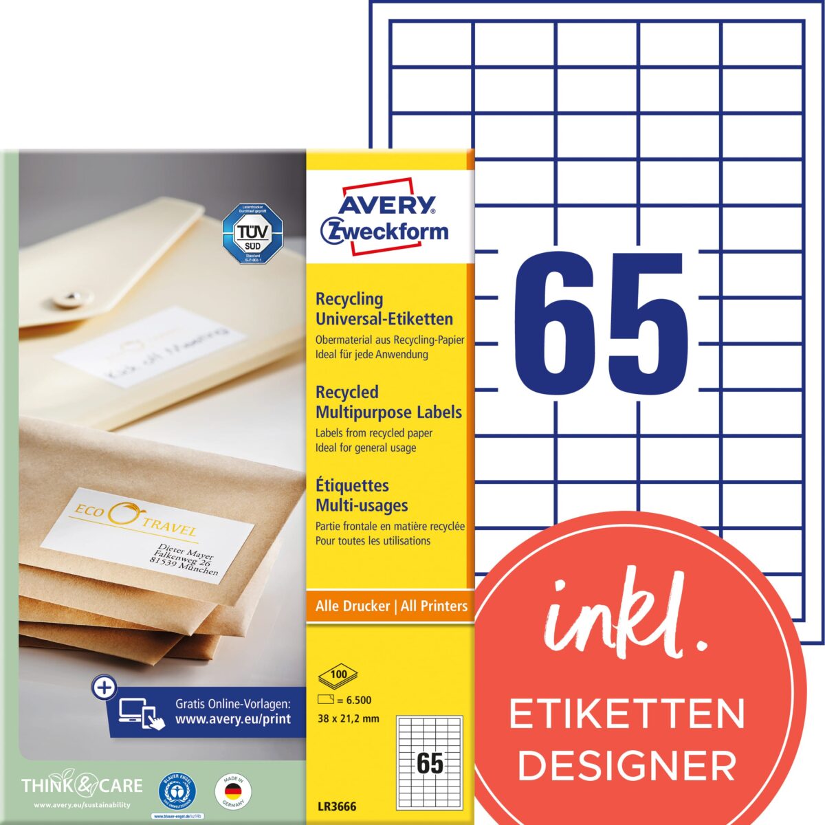 AVERY ZWECKFORM Etiketten 38x21,2mm LR3666 recycling 6500 Stück – Hochwertig & günstig bei ShopDeca