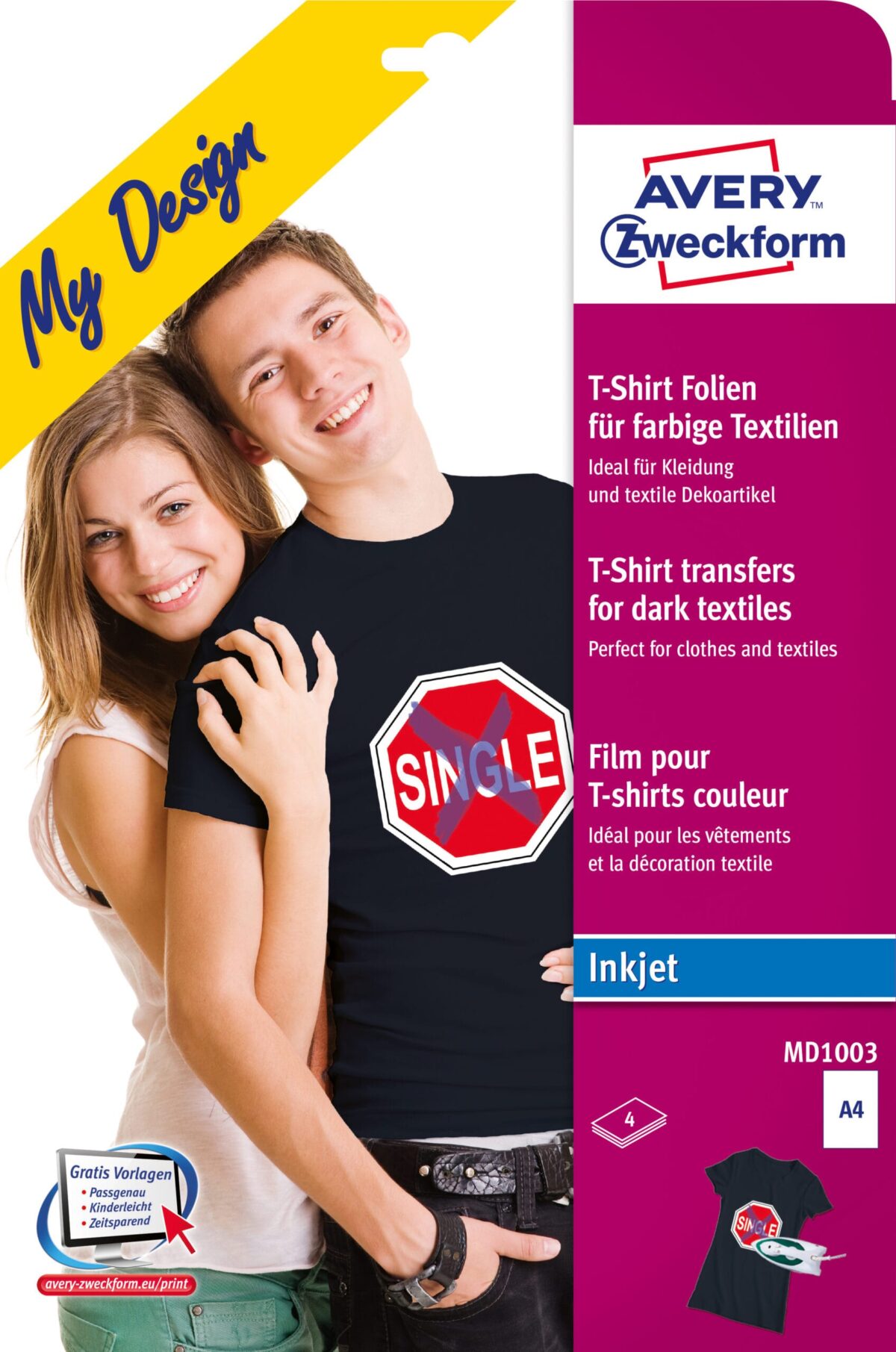 AVERY ZWECKFORM Textilfolie Iron-on A4 MD1003 Inkjet farbige Textil. 4 Stk. – Hochwertig & günstig bei ShopDeca