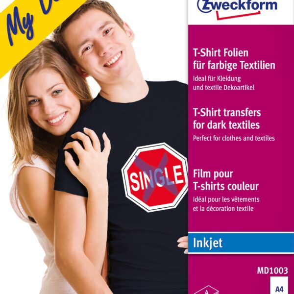 AVERY ZWECKFORM Textilfolie Iron-on A4 MD1003 Inkjet farbige Textil. 4 Stk.